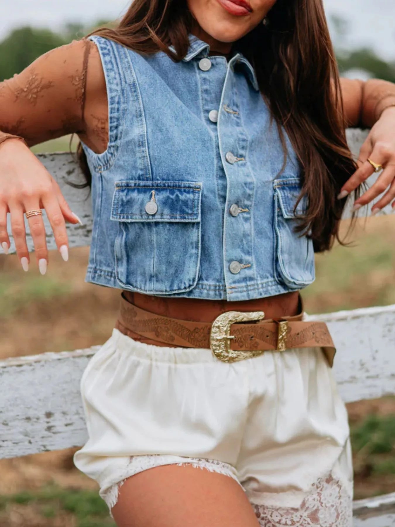 Sleeveless Cropped Denim Vest