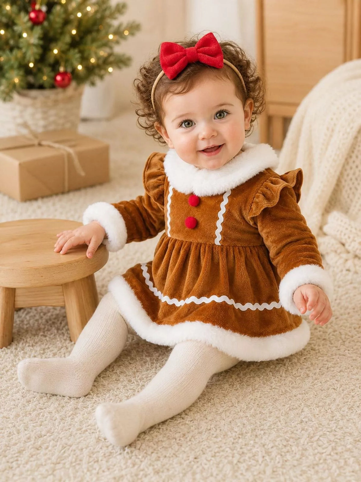 Children's Christmas Bodysuit Dress and Headband Set