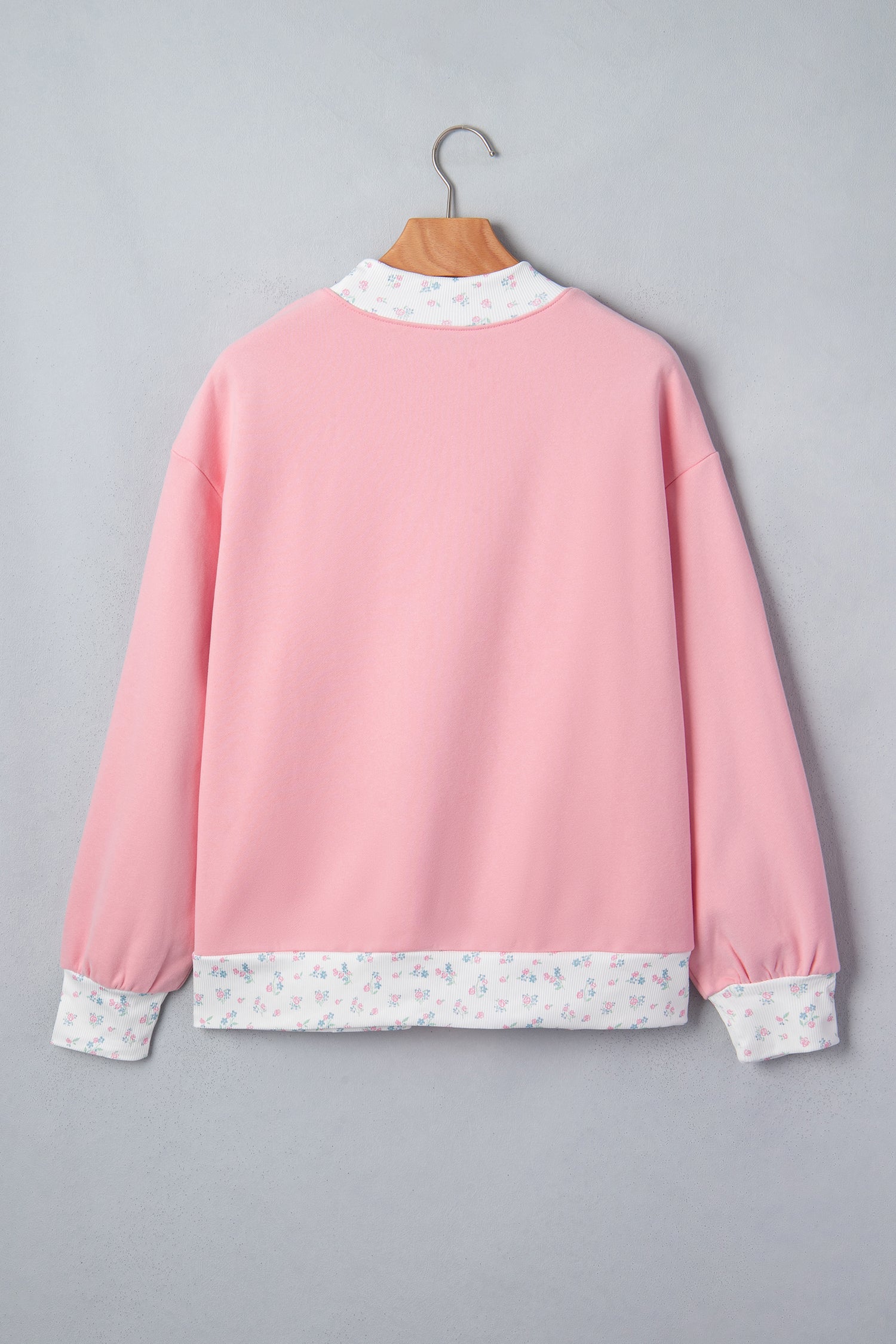 Pink High Neck Floral Patch Embroidery Long Sleeve Sweatshirt