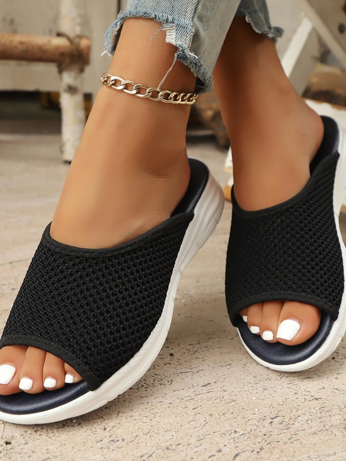 Knit Mesh Open Toe Sandals
