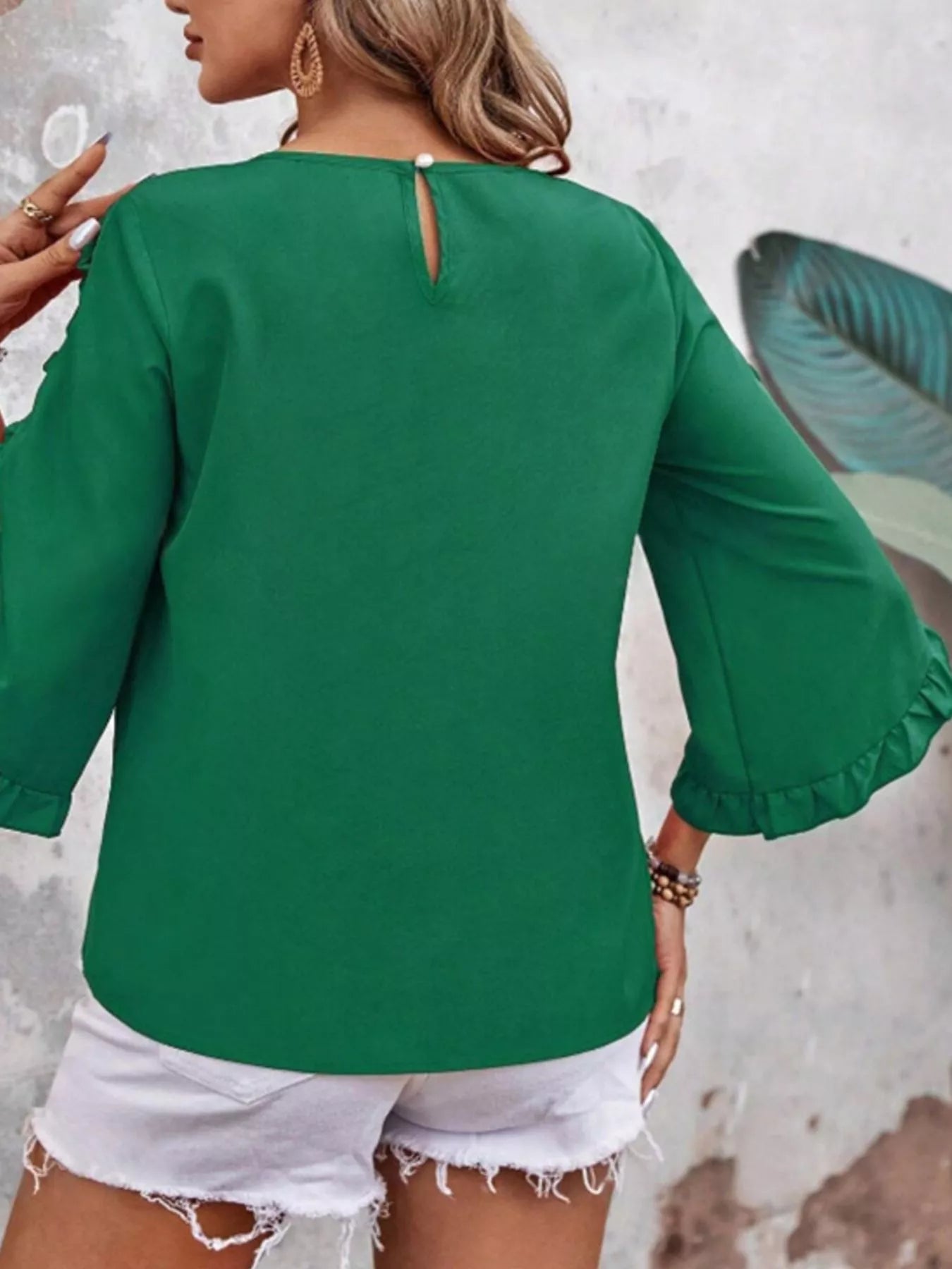 Ruffle Sleeve Solid Color Blouse