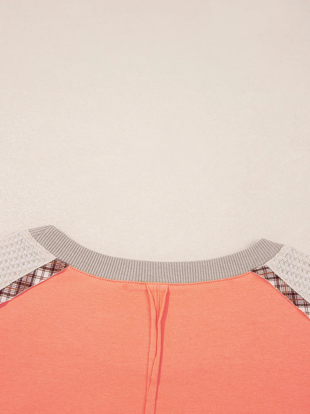 Plaid Patchwork Waffle Knit Short Sleeve Top