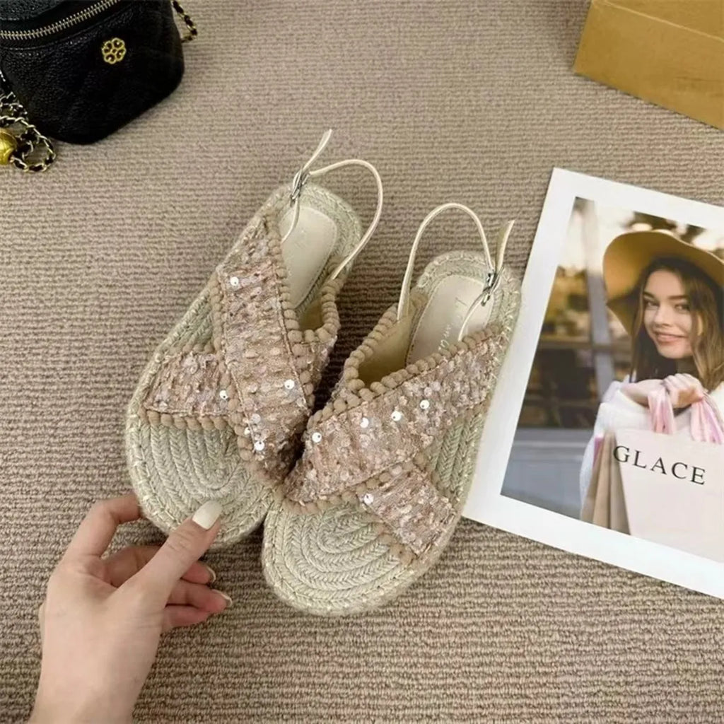 Sequin Open Toe Platform Sandals