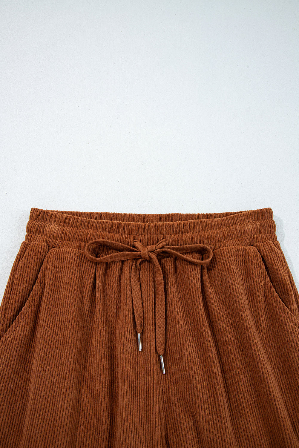 Solid Corduroy Drawstring Elastic Waist Pants