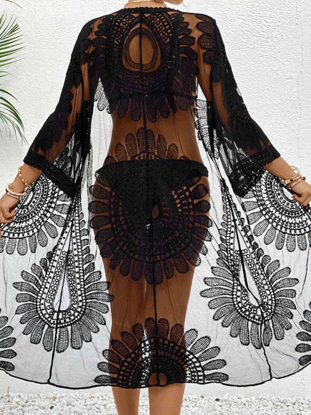 Lace Open Front Longline Kimono Cover-Up