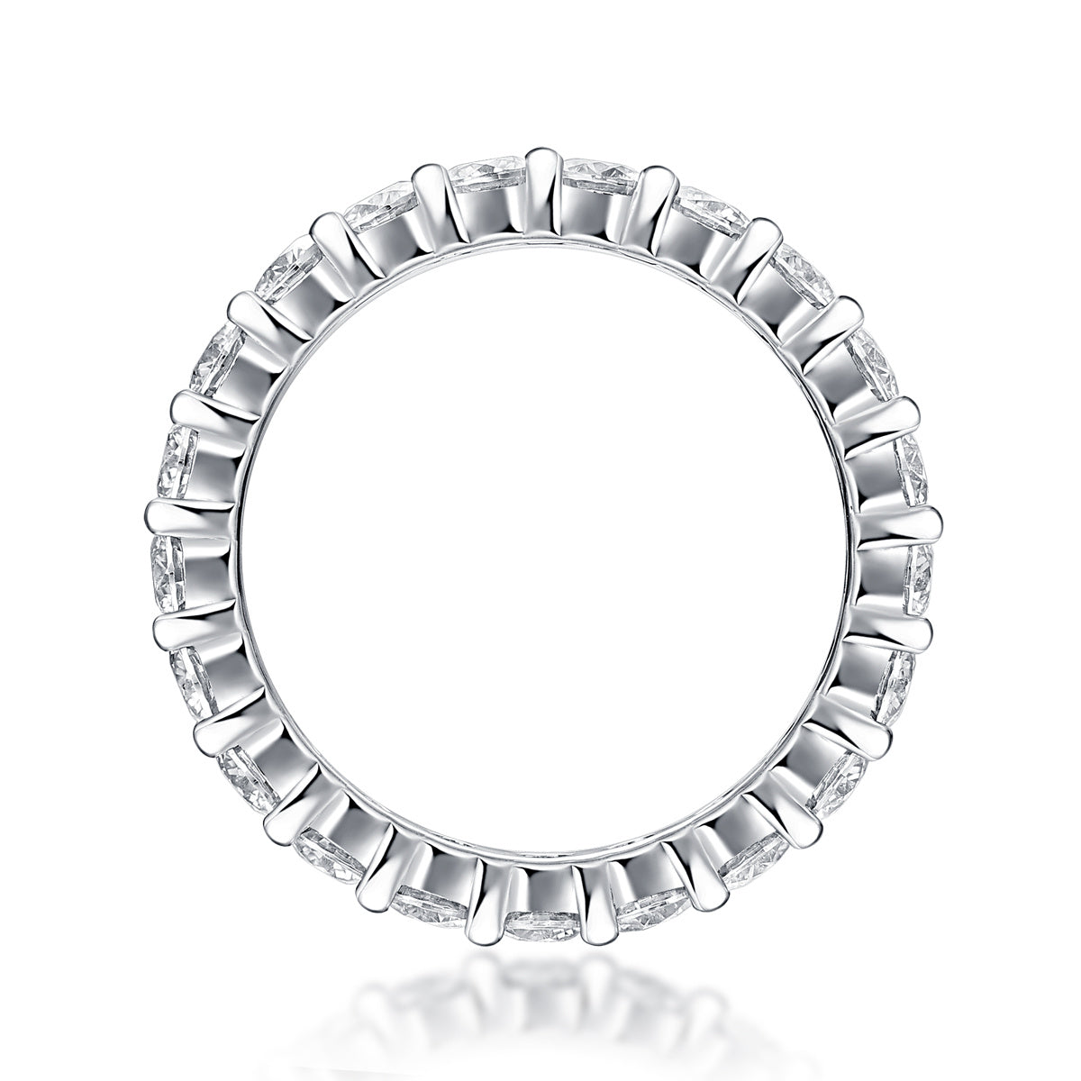 S925 Silver 2.1g Platinum Plated Moissanite Eternity Ring, 3.0mm 19pcs D VVS1 Band, GRA Certified US 5-9