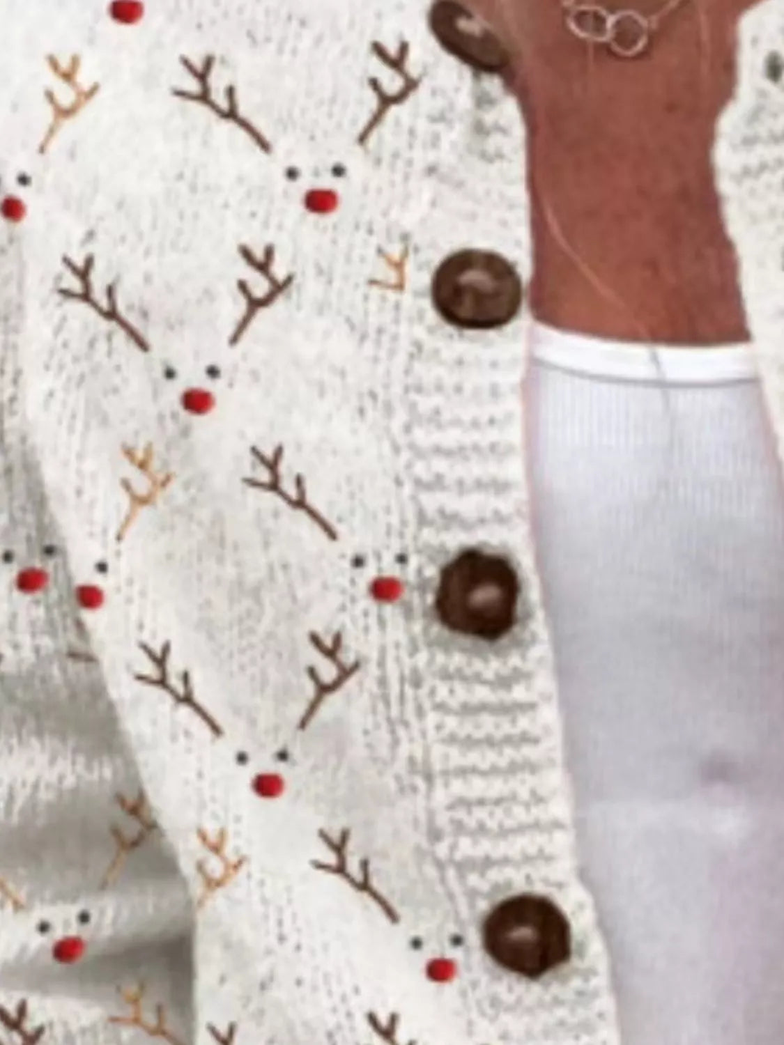 Full Size Festive Christmas Pattern Knit Cardigan with Button-Down Closure Plus Size