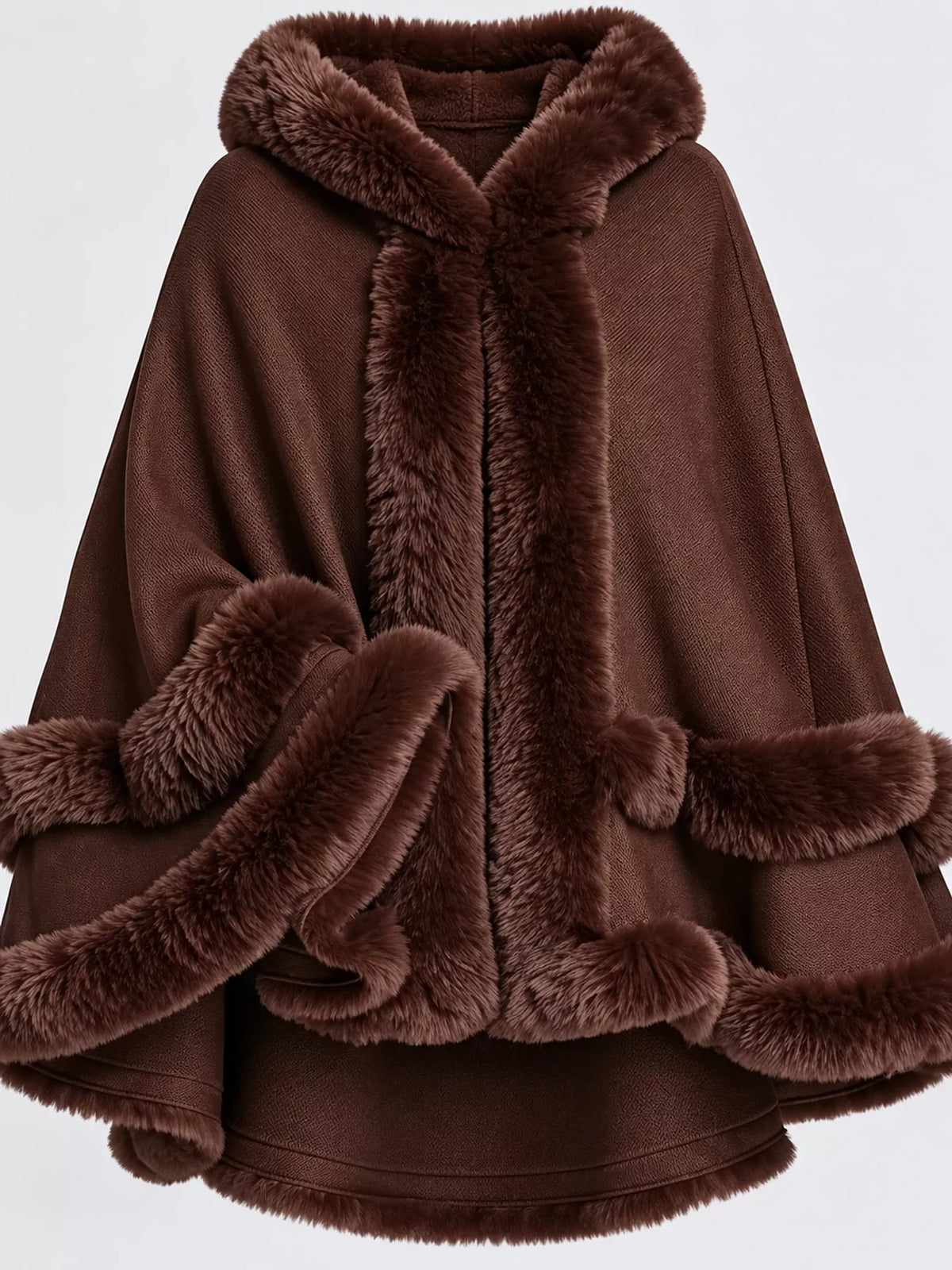 Faux Fur Trimmed Hooded Cape