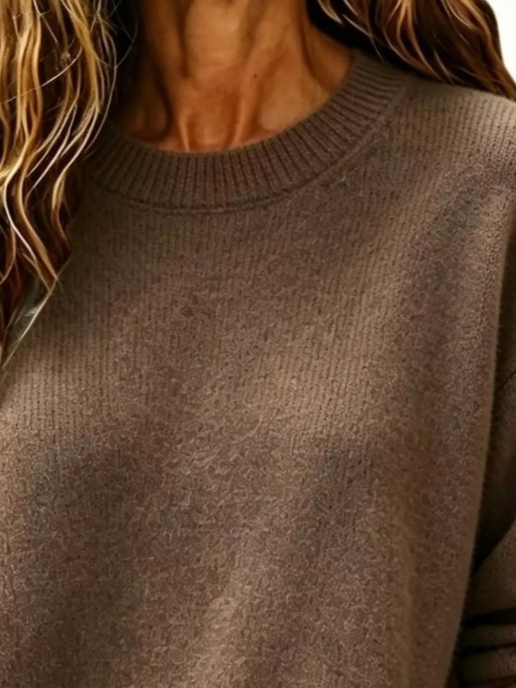 Full Size Round Neck Dropped Shoulder Sweater Plus Size