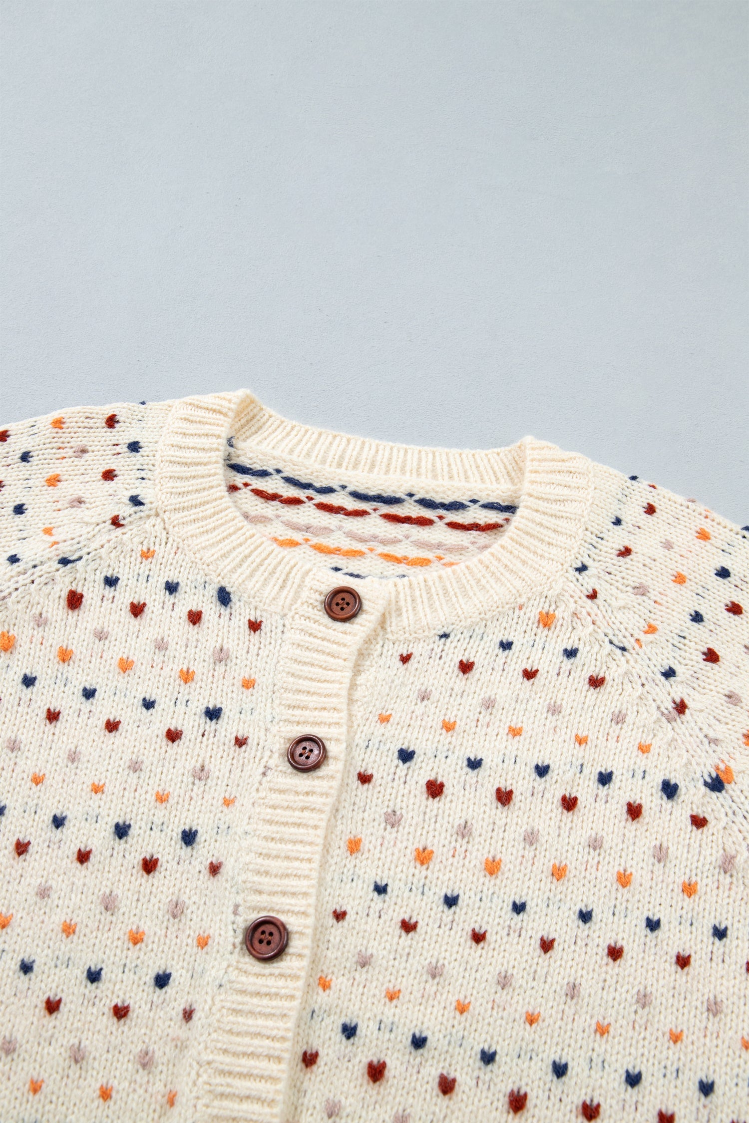Beige Geometric Print Button Front Long Sleeve Regular Fit Cardigan