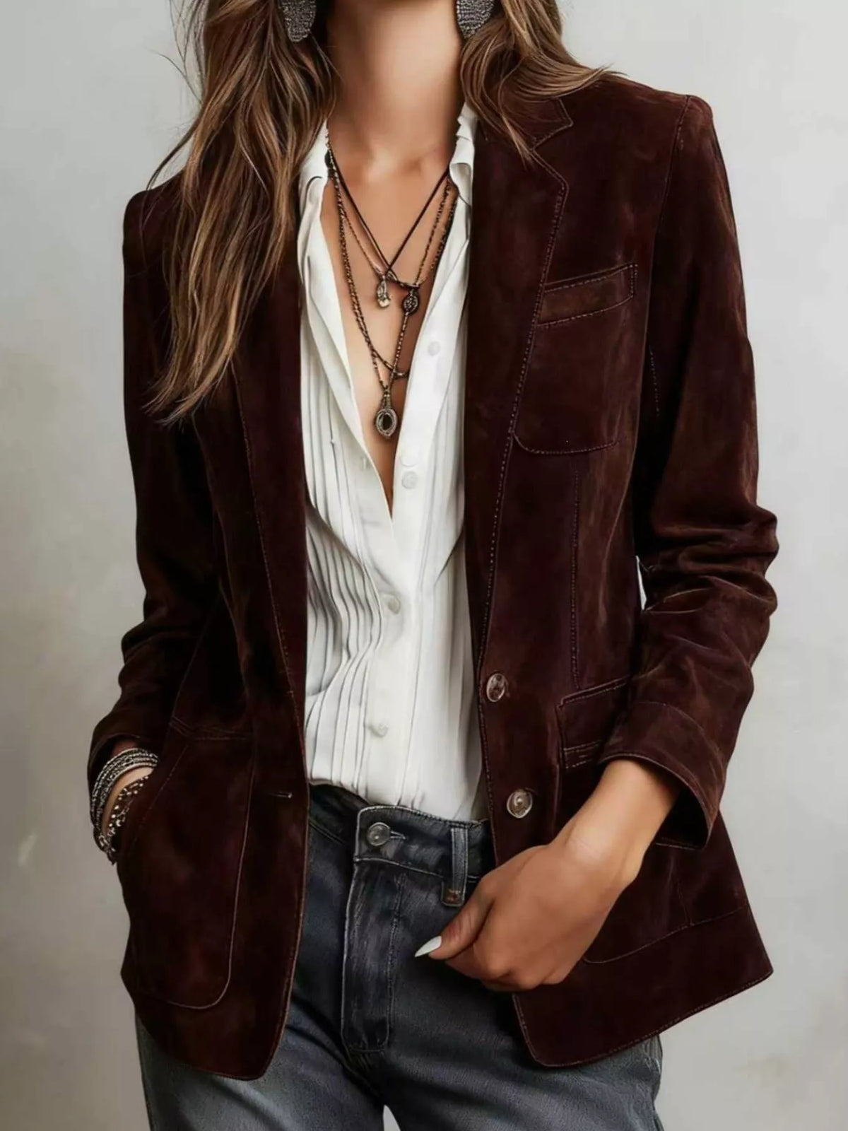 Full Size Lapel Collar Button Up Blazer Plus Size