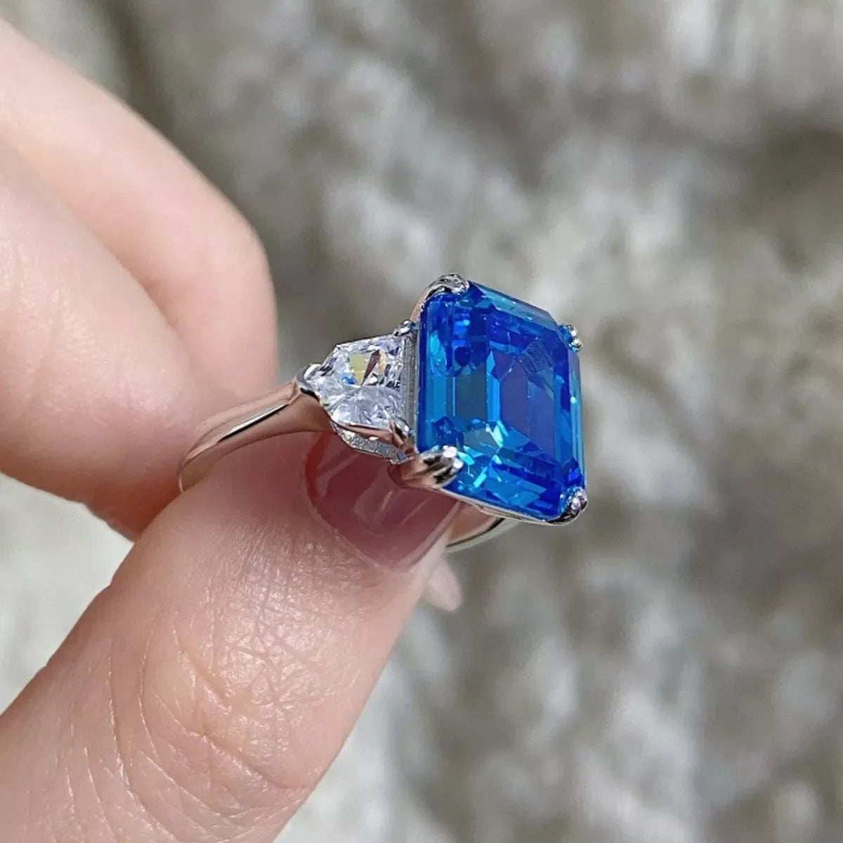 925 Sterling Silver Zircon Square Ring