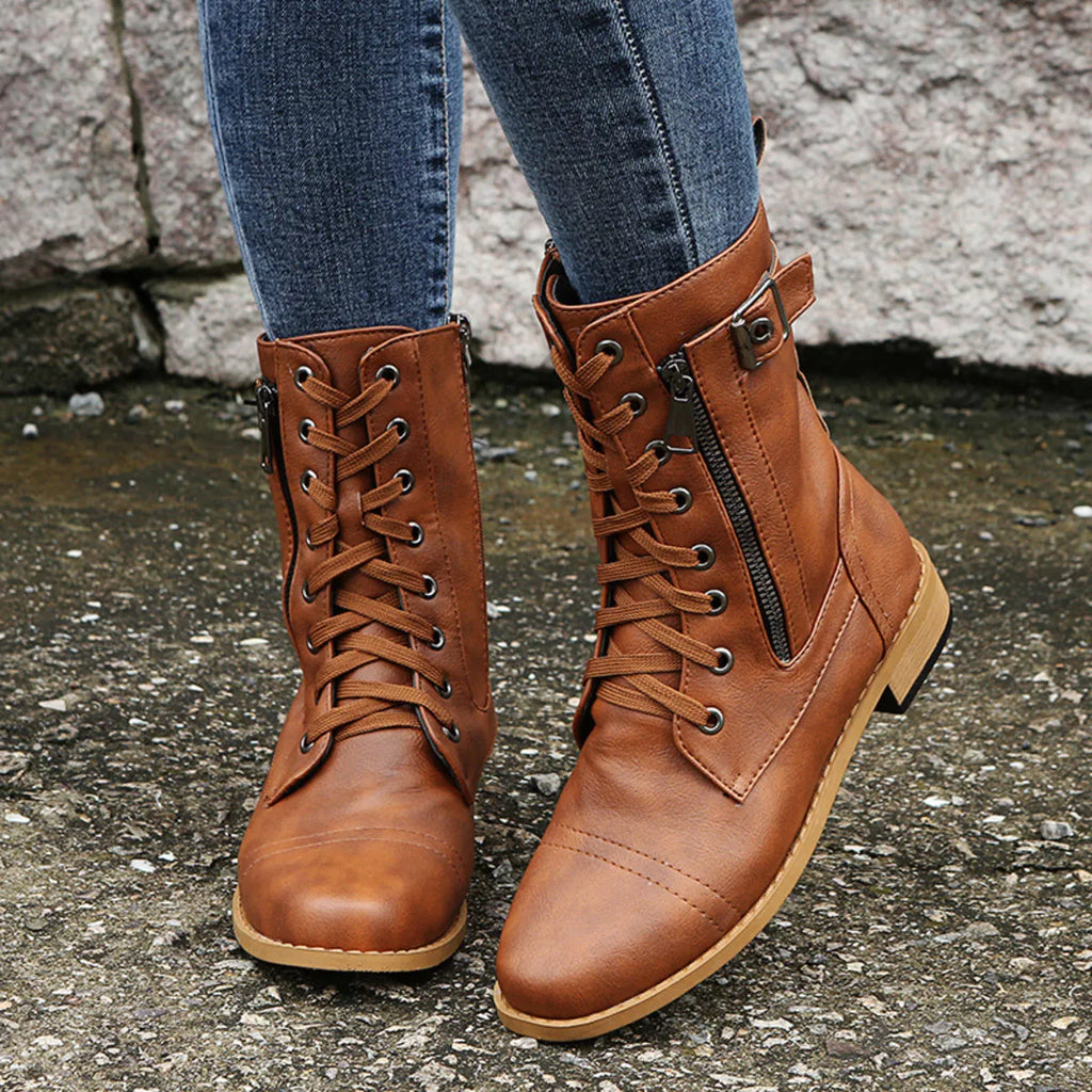 Lace-Up Ankle Boots with Zipper Detail