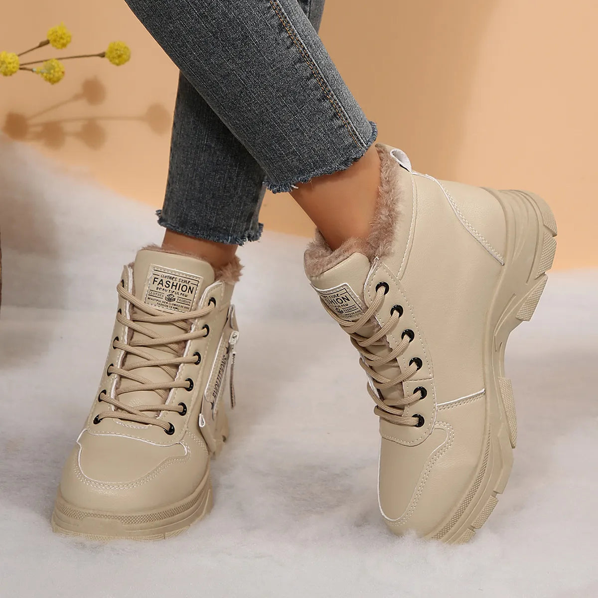Premium Lace-Up Combat Boots with Fleece Line