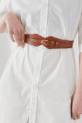 Wide Geometric Elastic Corset Waist Belt with Gold Buckle