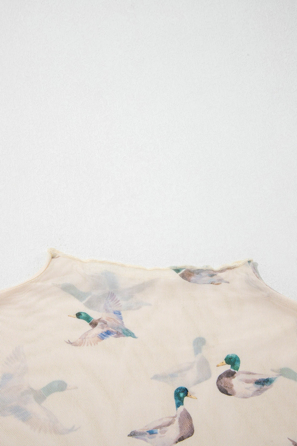 Beige Mallard Sheer Mesh Short Sleeve Top