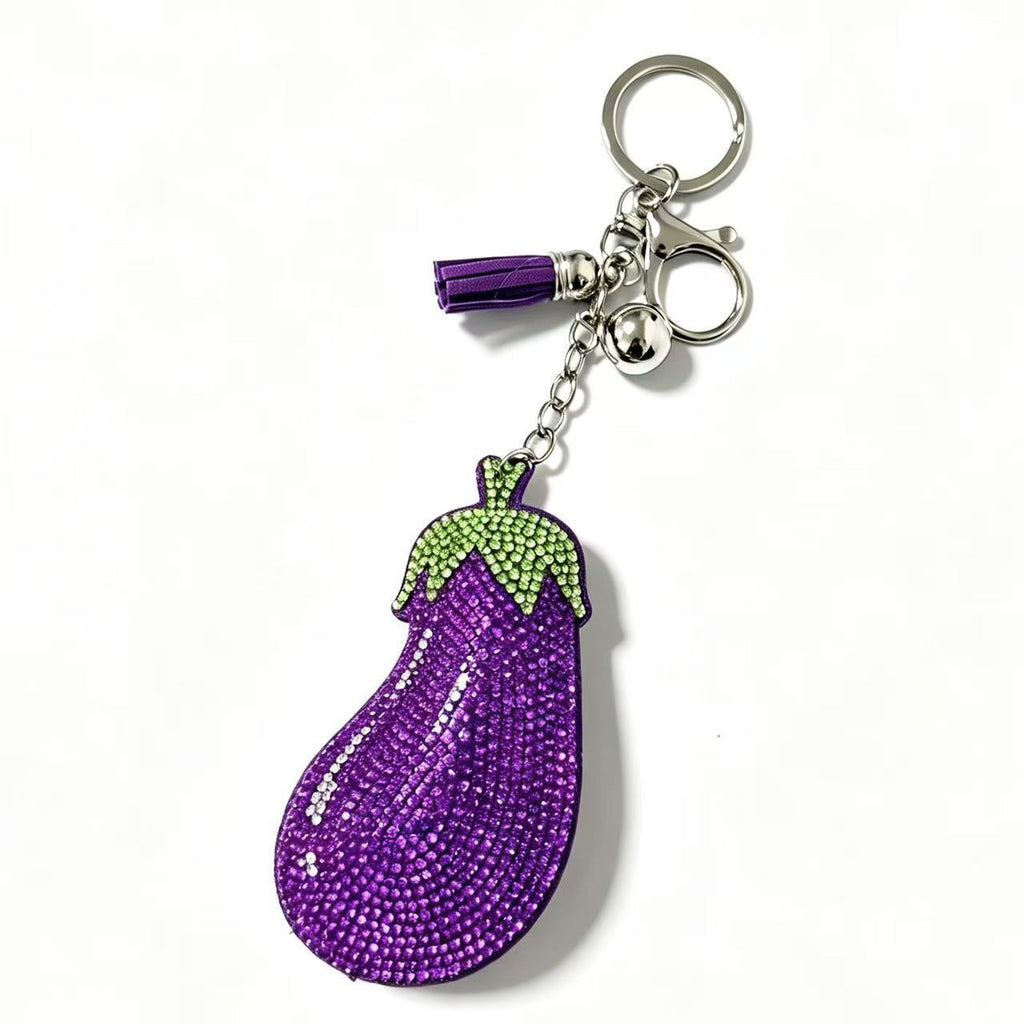 Hot-fix Rhinestone Eggplant Keychaincreative Fruit Design