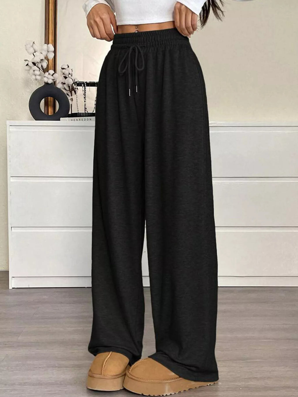 High-Waisted Wide-Leg Pants with Drawstring