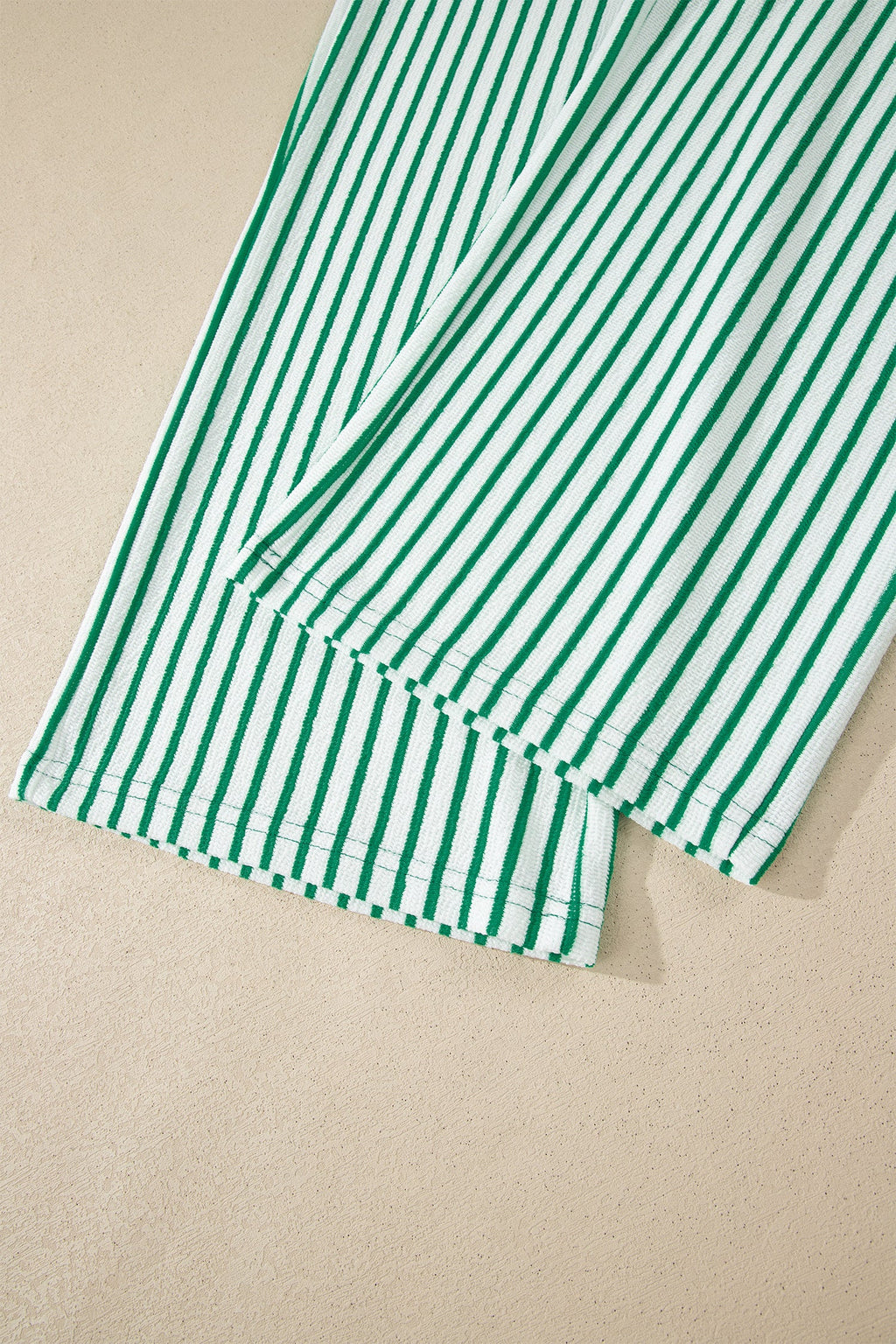 Green Stripe Crew Neck Tee Drawstring Waist Cropped Pants Set