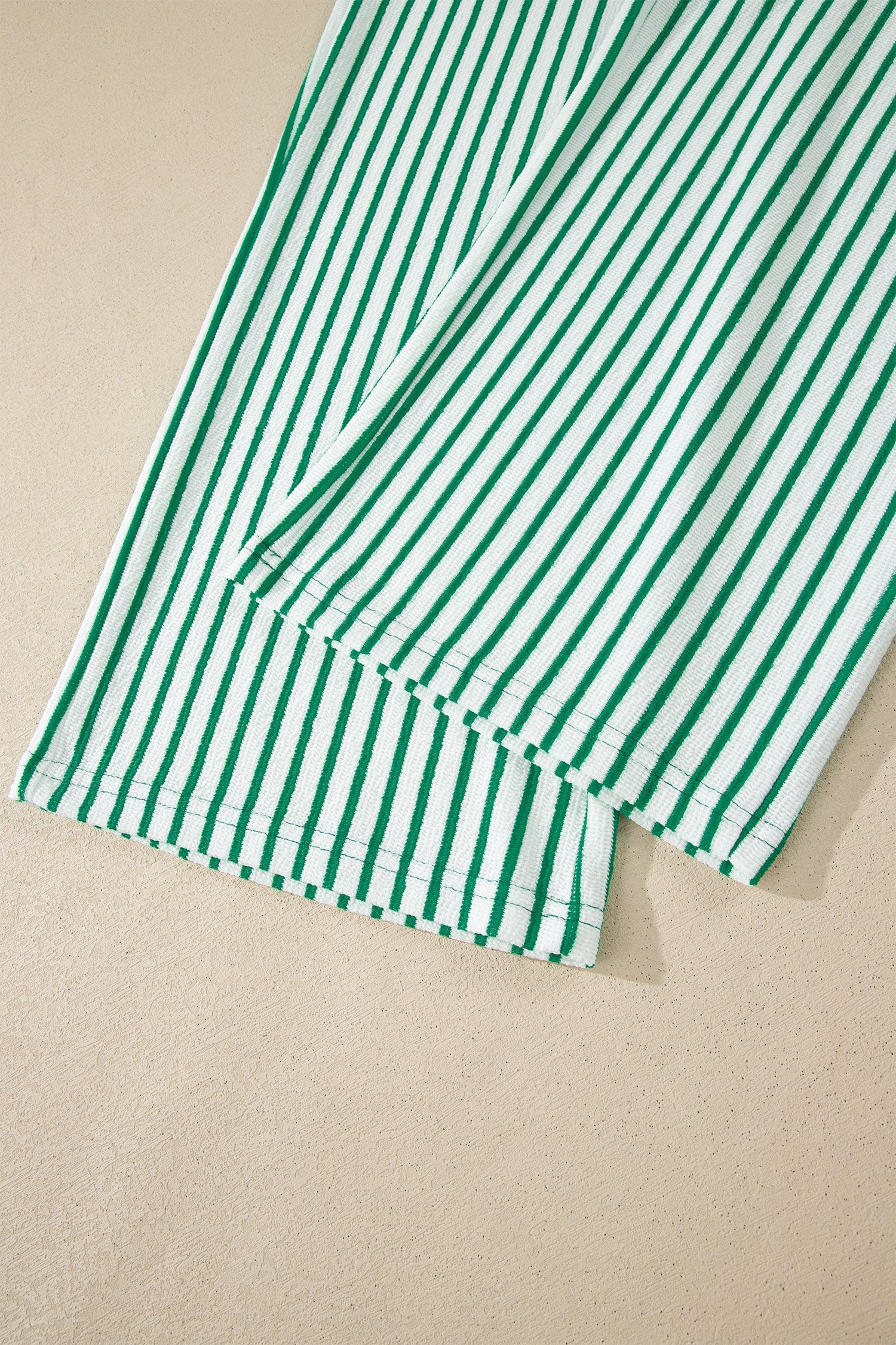 Green Stripe Crew Neck Tee Drawstring Waist Cropped Pants Set