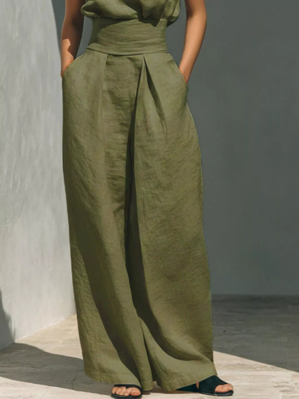 Full Size Turtleneck Sleeveless Top and Wide Leg Pants Set Plus Size