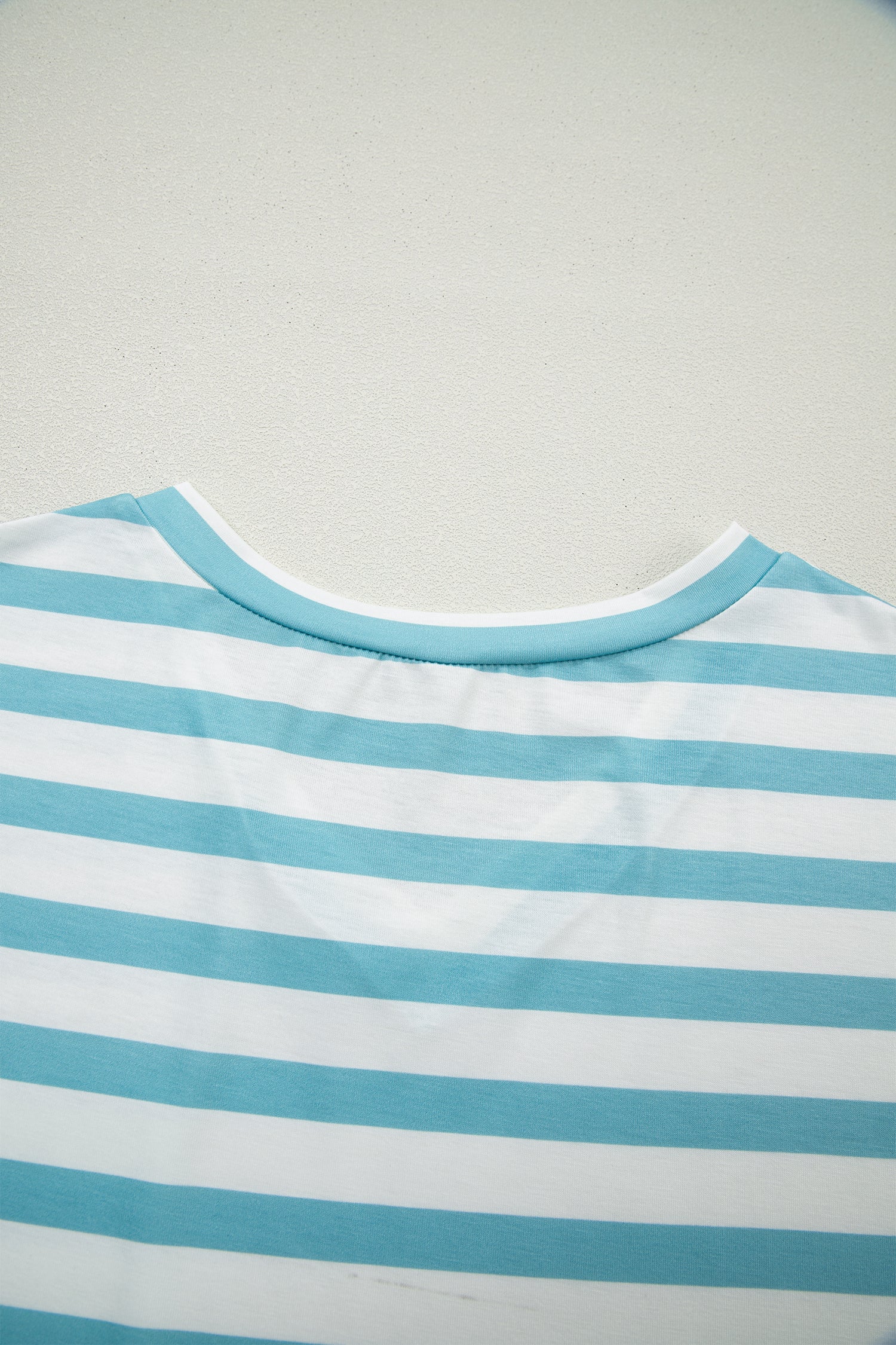 Sky Blue Stripe V Neck Patched Pocket Casual T Shirt