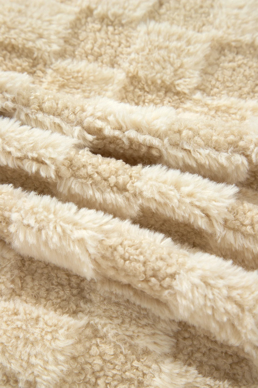 Checker Plush Fleece Corduroy Trim Buttoned Shacket