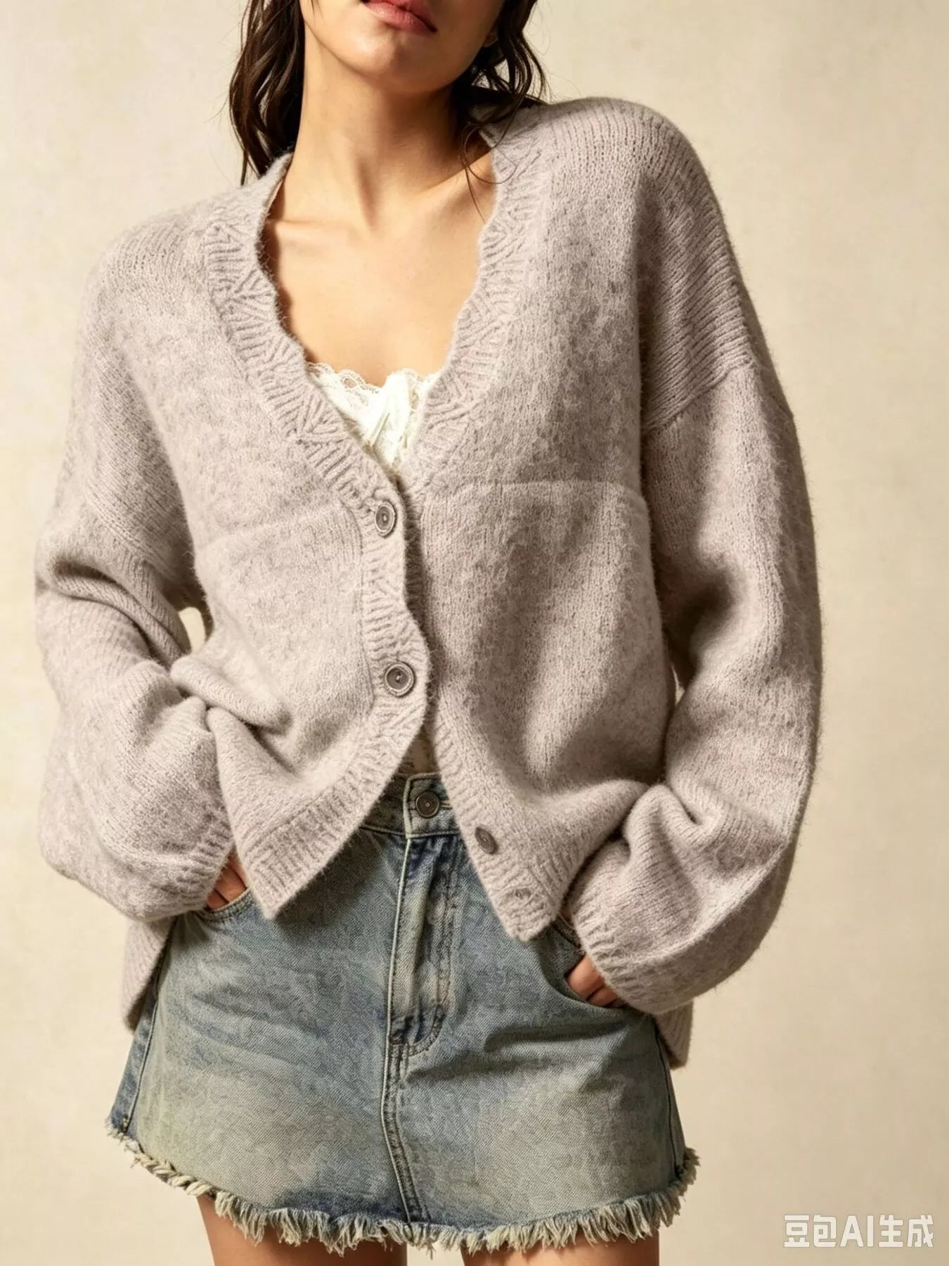 V-Neck Button-Down Knit Cardigan