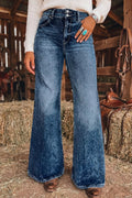 Acid Wash Pocket Detail Flare Jeans