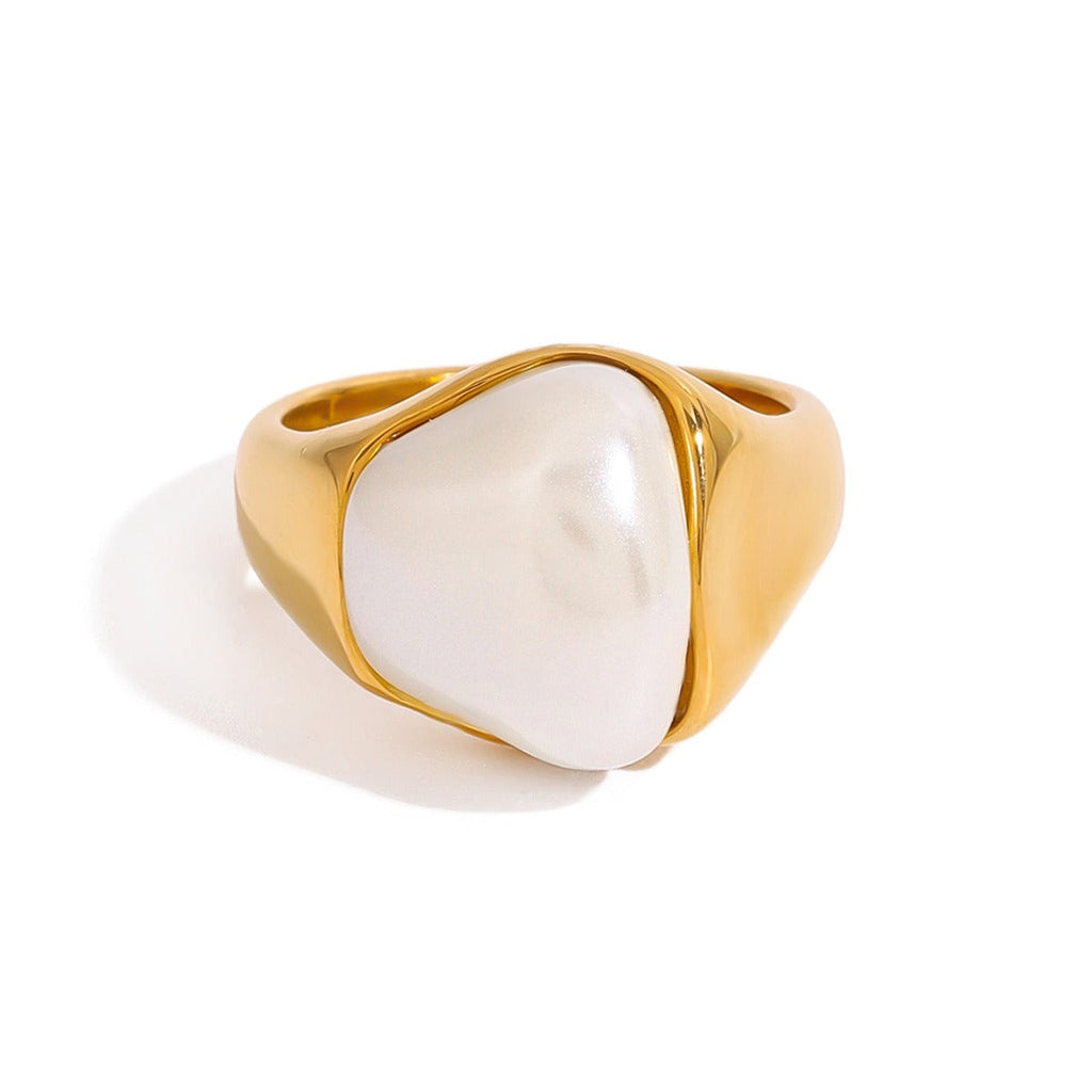 18K gold inlaid irregular pearl design trendy personality ring