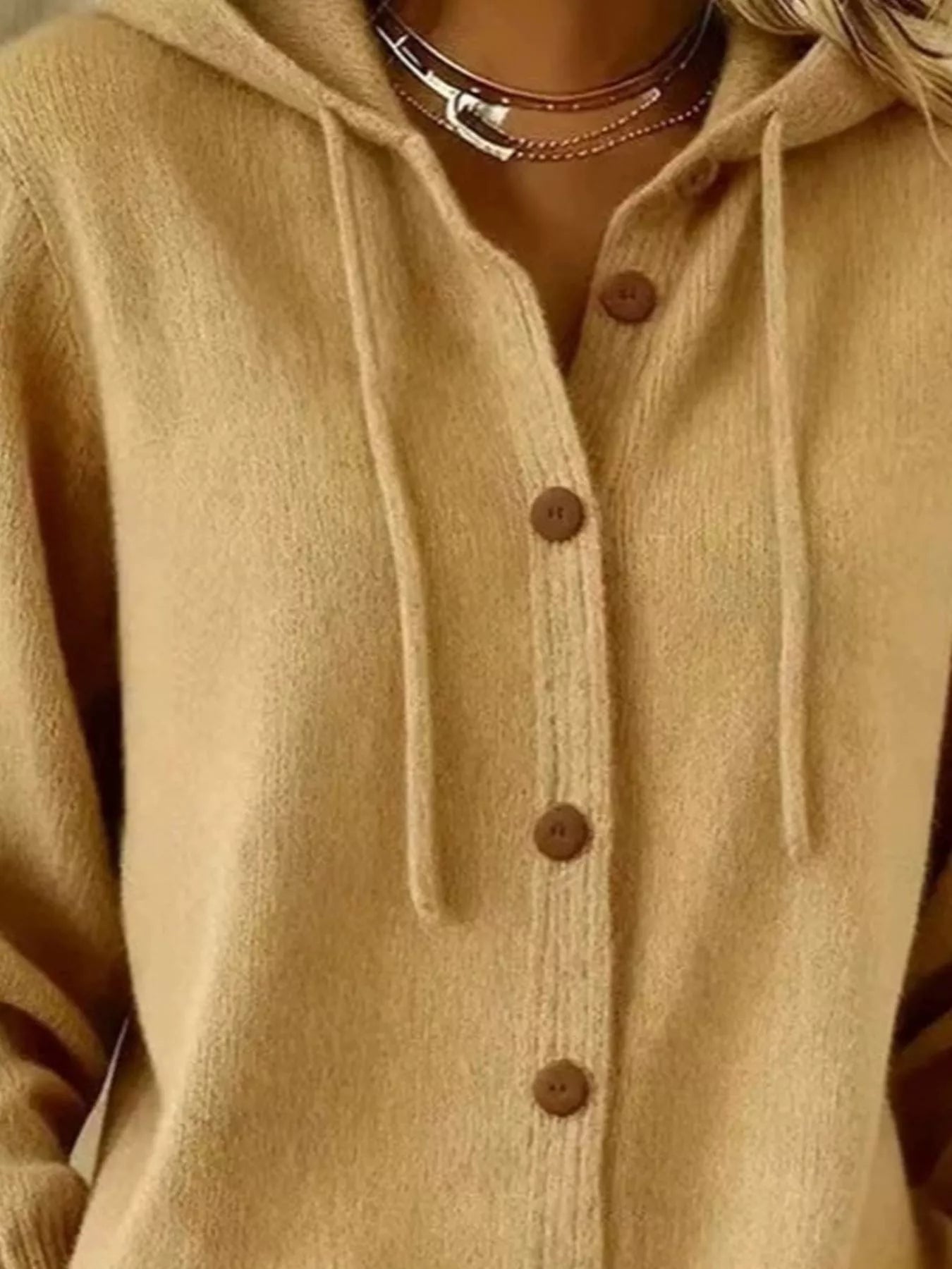 Hooded Button-Up Cardigan