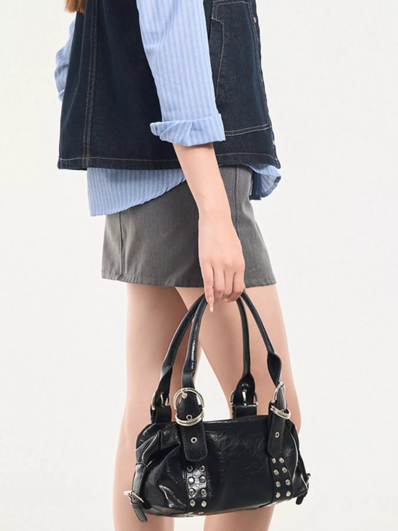 Studded Buckle Accent Handbag
