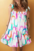 Tied Printed Sleeveless Mini Dress