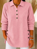 Full Size Button Detail Long Sleeve Top Plus Size