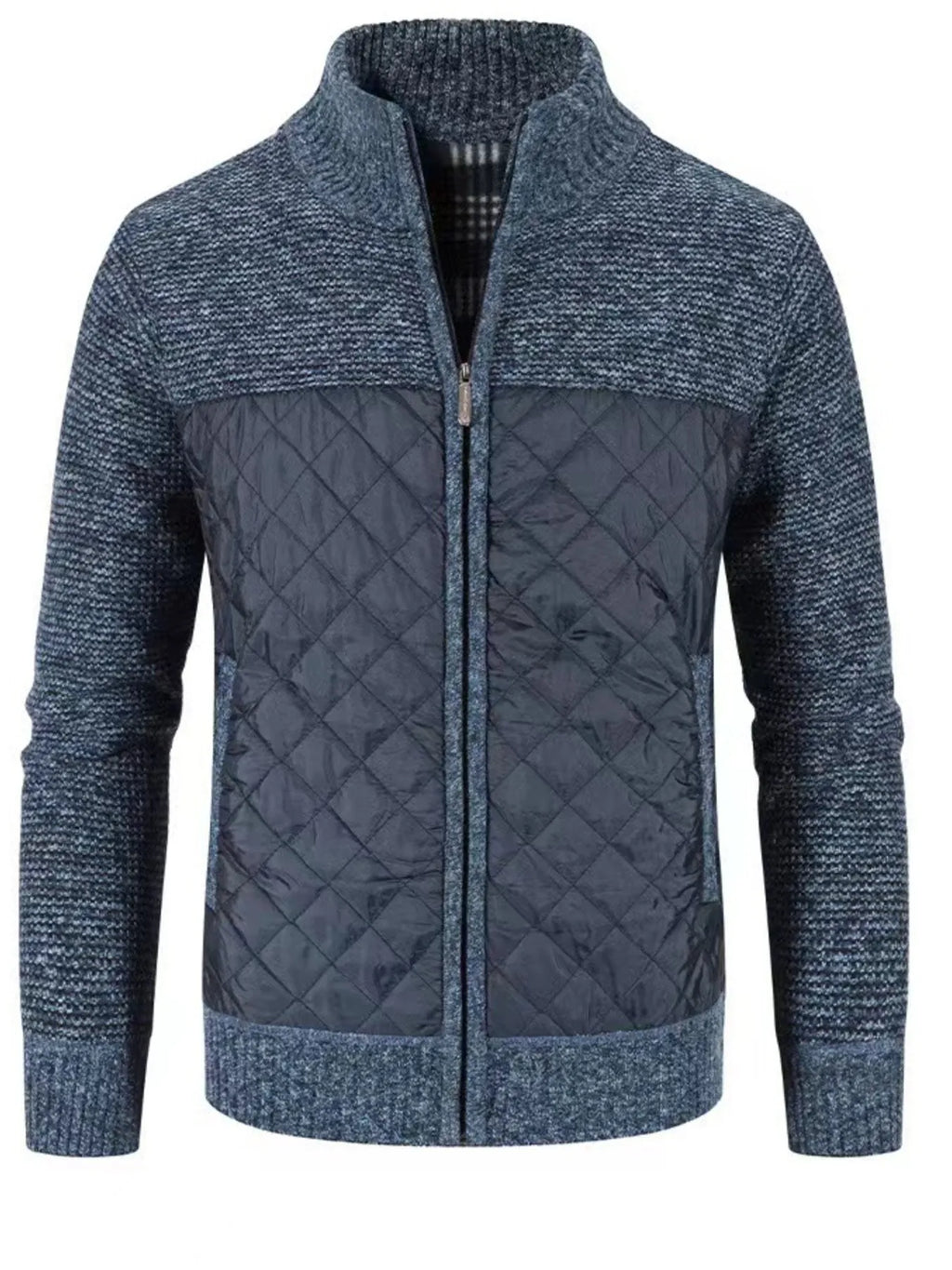 Men's Plus Size Quilted Panel Zip-Up Sweater Cardigan