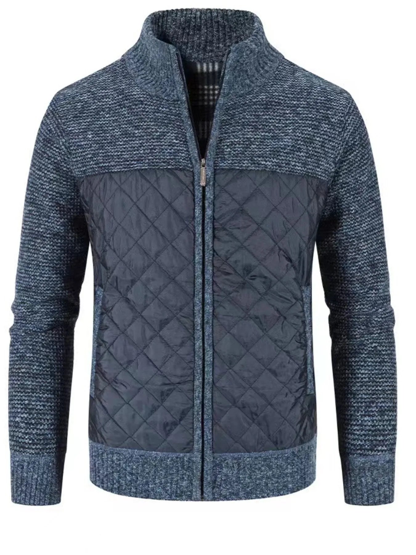 Men's Plus Size Quilted Panel Zip-Up Sweater Cardigan