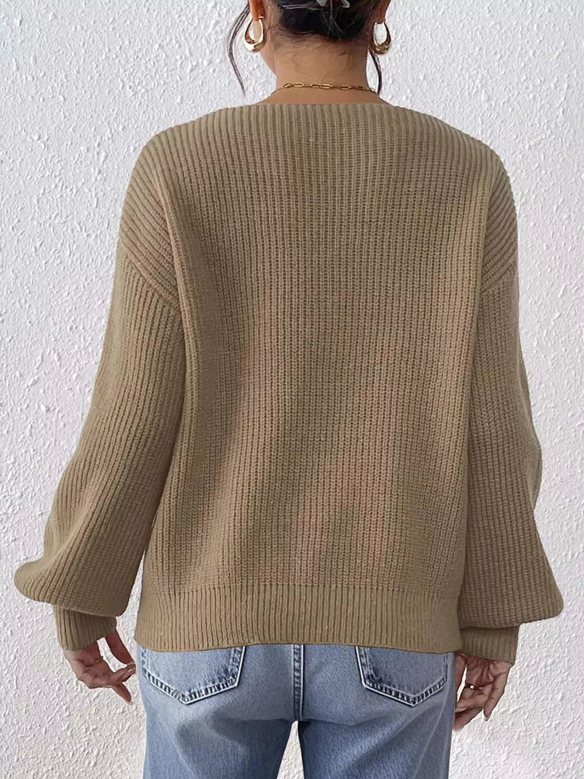 Bow-Tie Sleeve V-Neck Sweater