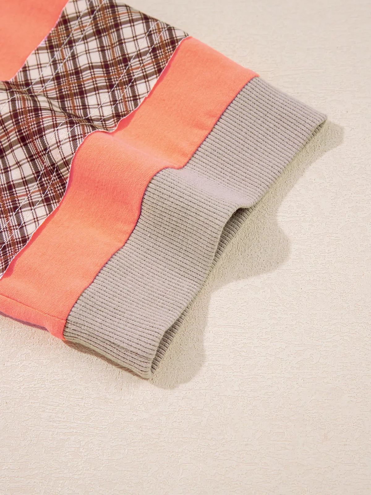 Plaid Patchwork Waffle Knit Short Sleeve Top