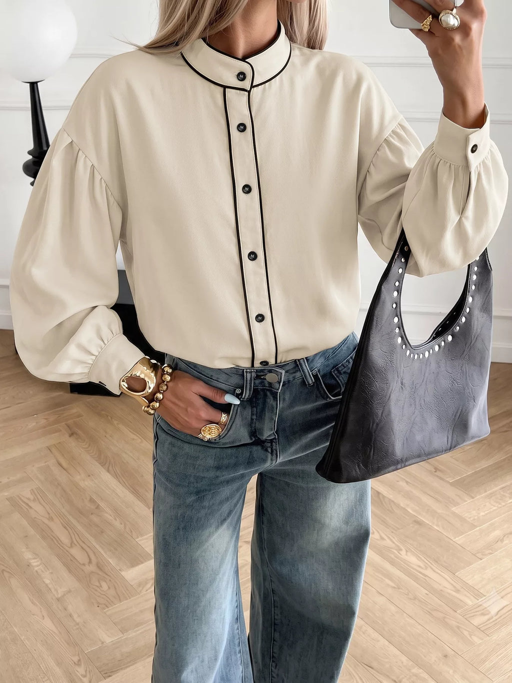 Contrast Trim Long Sleeve Shirt