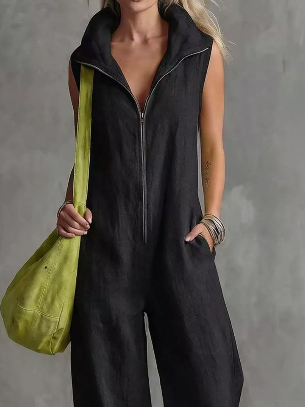 Full Size Zip Front Sleeveless Jumpsuit Plus Size