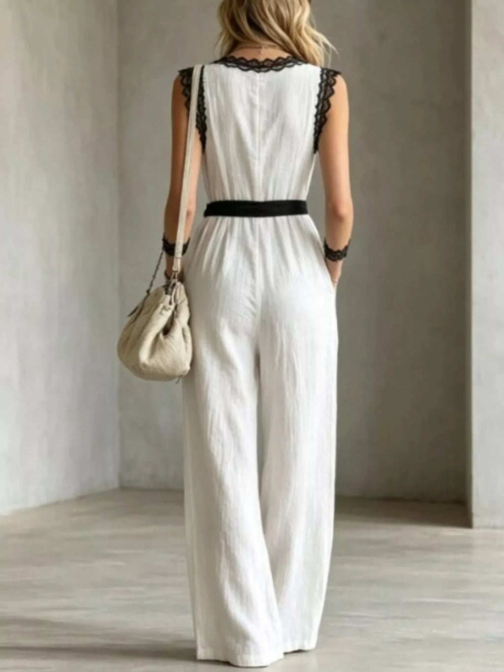 Lace Detail V-Neck Sleeveless Jumpsuit