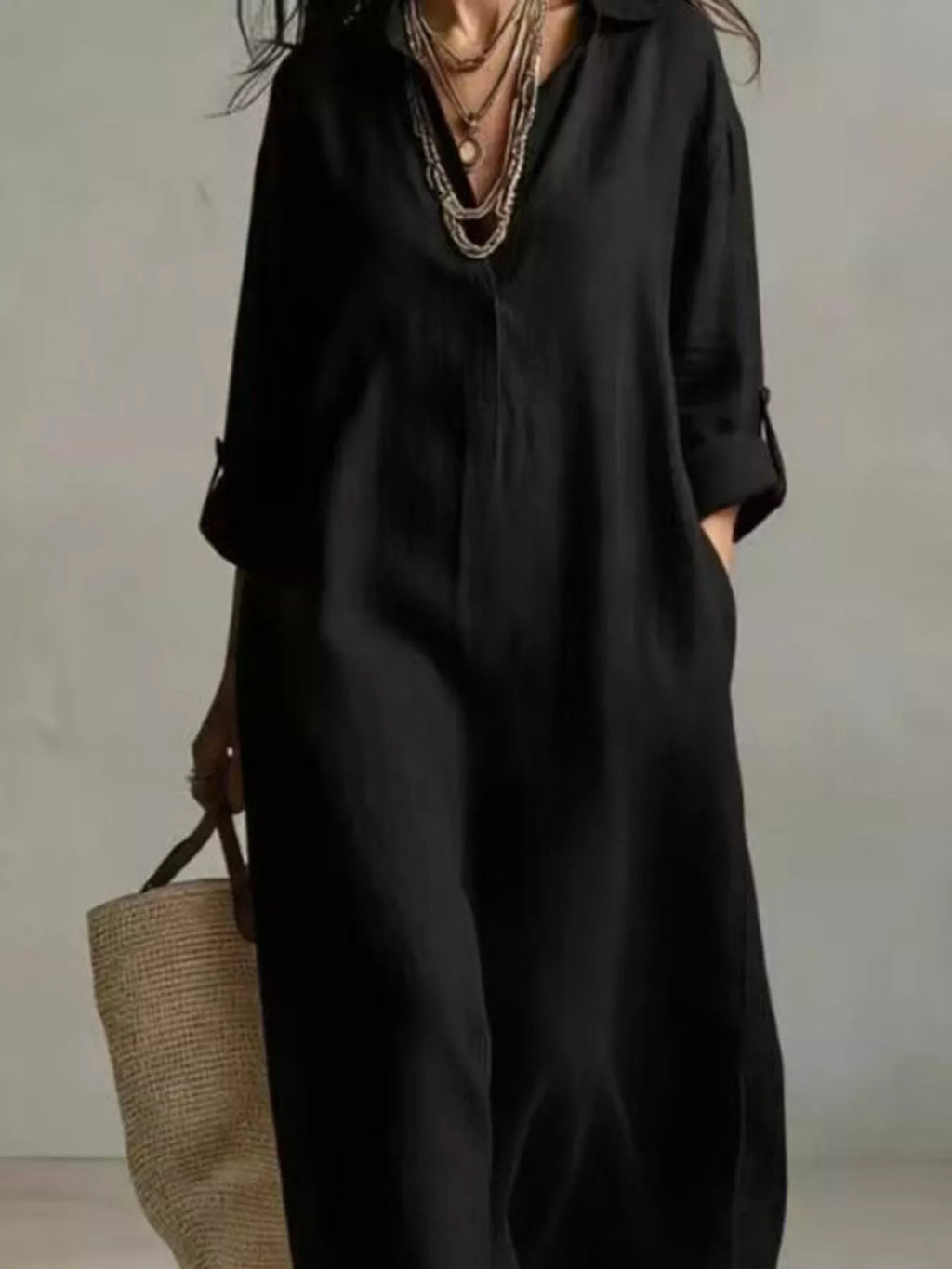 Full Size Casual Midi Shirt Dress Plus Size
