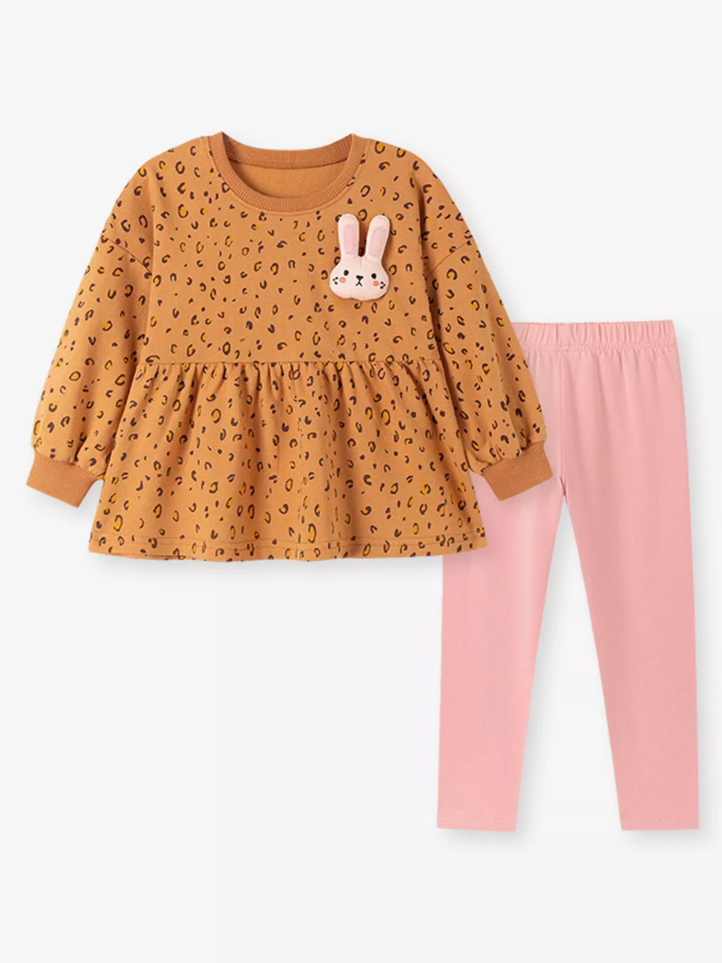 Children's Bunny Leopard Peplum Top and Leggings Set