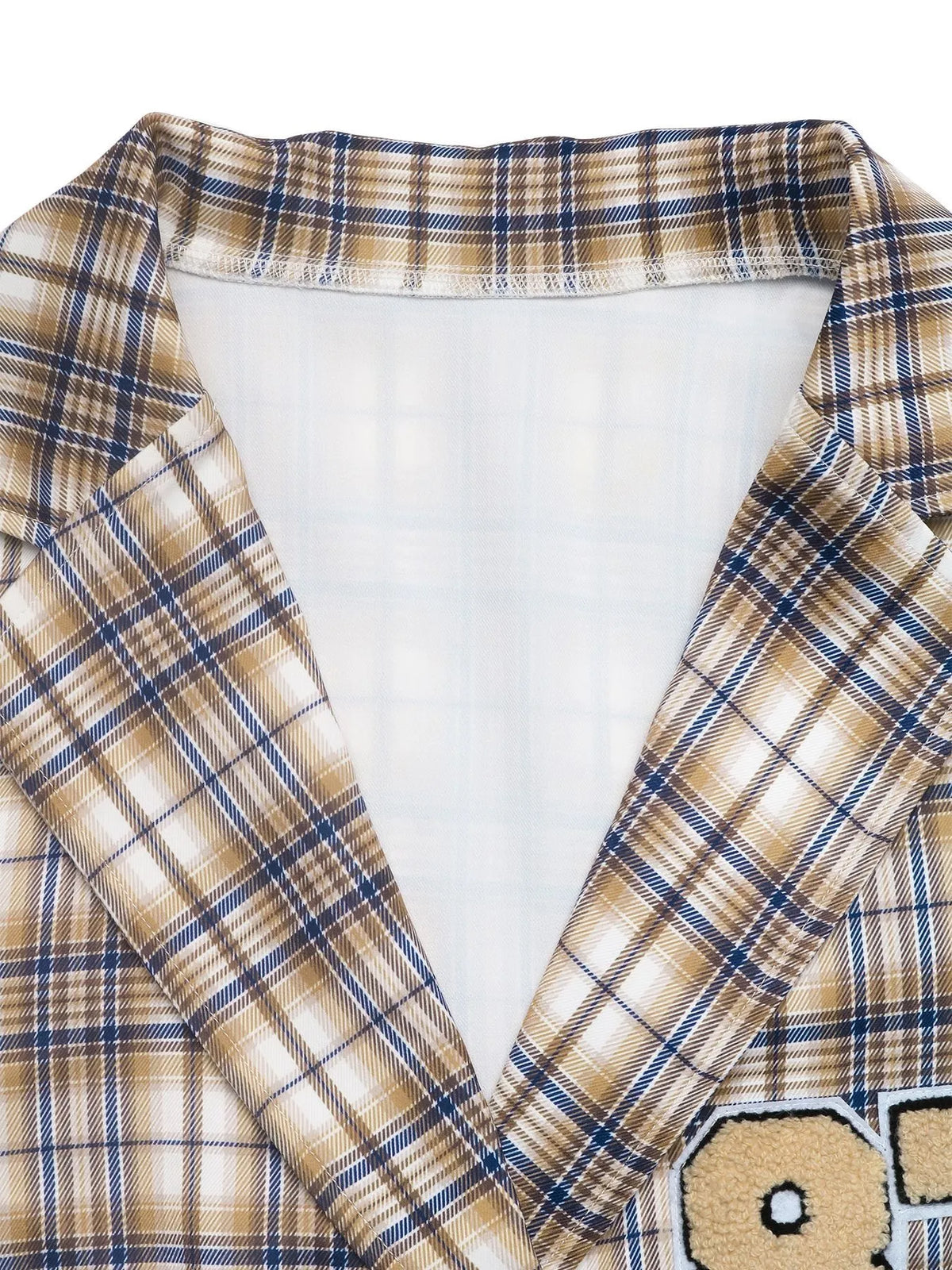 Relaxed Plaid Blazer with Pockets and Button Closure
