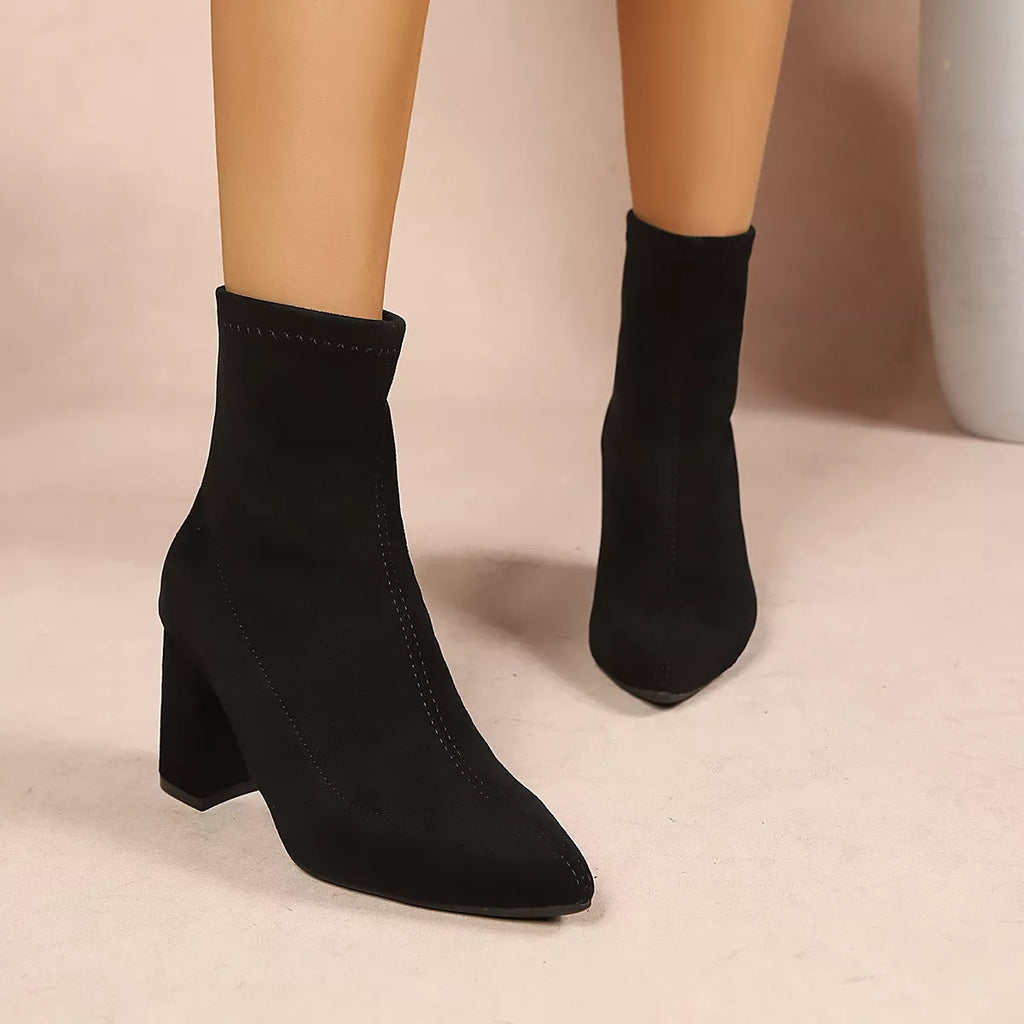 Point Toe Block Heel Ankle Boots
