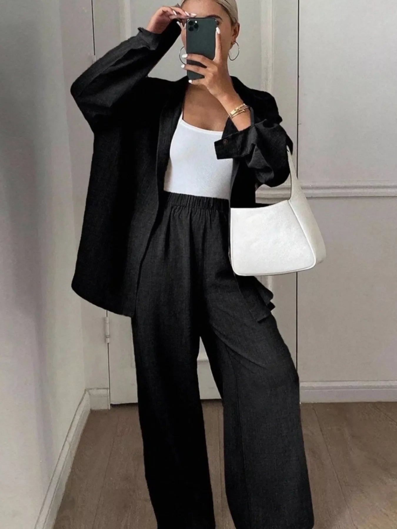 Button-Down Shirt and Wide-Leg Pants Set