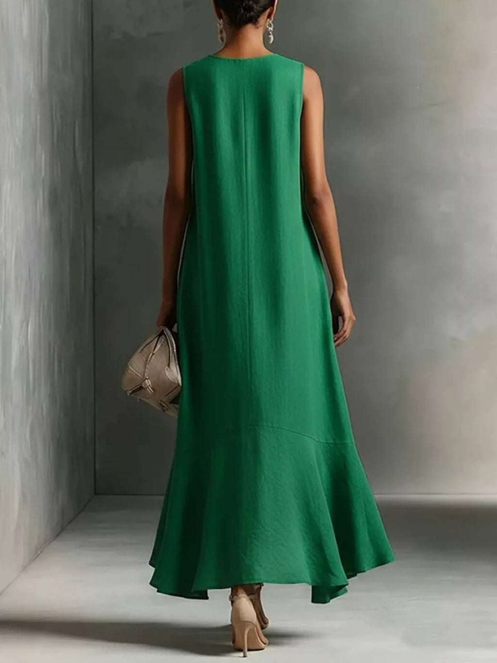 Ruffled Hem Sleeveless Notched Dress