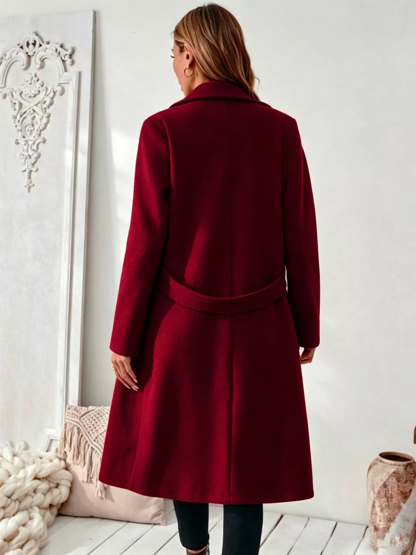 Full Size Elegant Lapel Collar Belted Coat with Pockets Plus Size