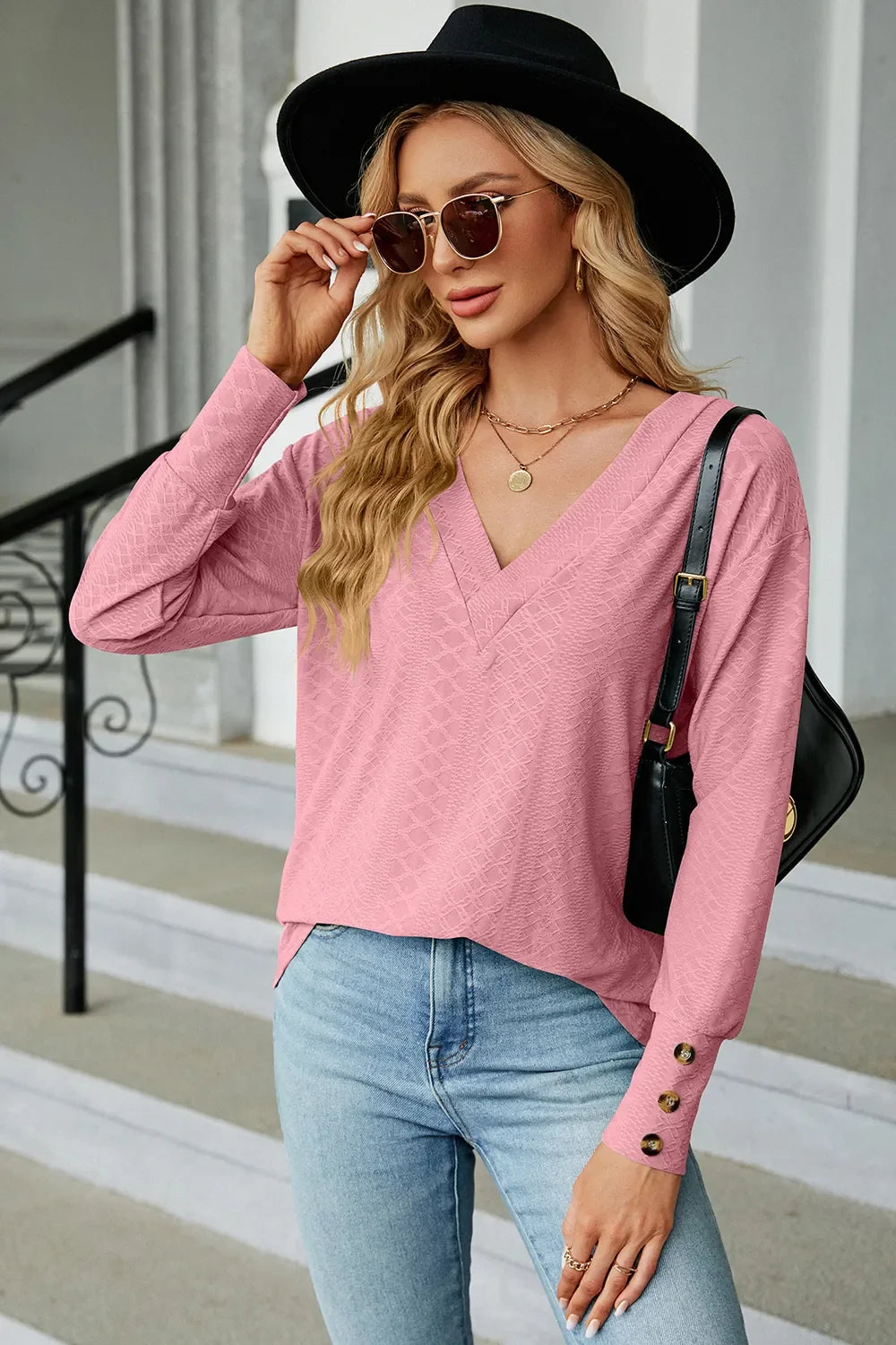 V-Neck Lantern Sleeve T-Shirt