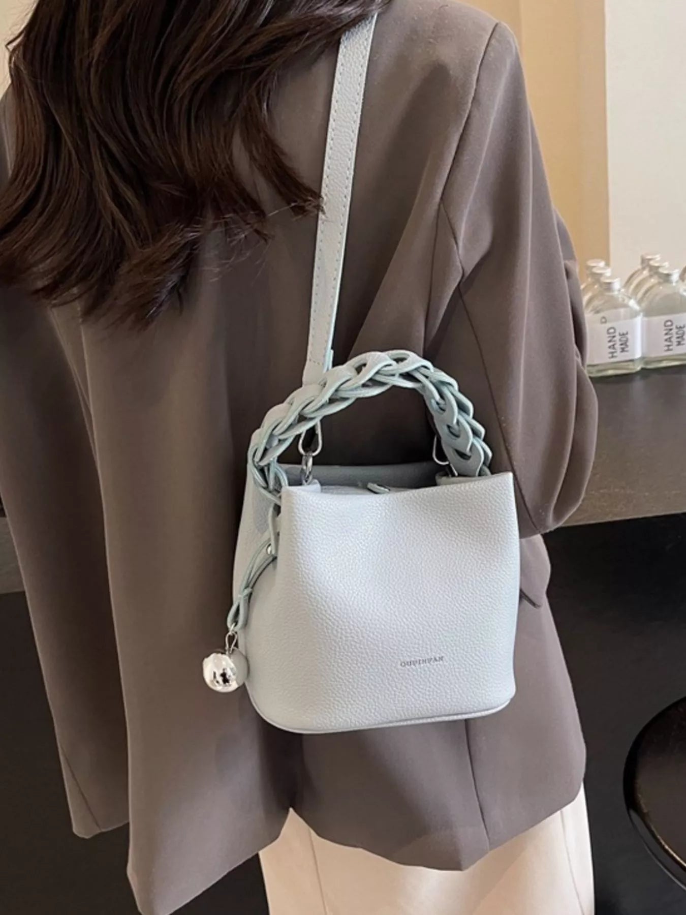 Leather Crossbody Bag with Braided Handle